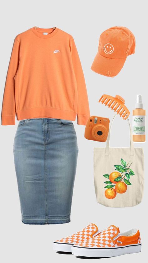 Modest Christian Clothing, Modest Casual, Jean Skirt Outfits, Pentecostal Fashion, Modest Casual Outfits, Orange Fits, Mommy Outfits, Modesty Outfits, Cute Modest Outfits