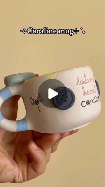 Baby ceramic ꩜ 𖣘 on Instagram: "Coraline mug ☕️  I wish you could paint that fast, oh how nice it would be 🤧🐈‍⬛🌀I will be taking pre-orders again in mid-August.!  .  .  .  #coralinejones #ceramicart #coralinemovie #coralinemug #ceramicstudio #pottery #ceramicmug #ceramics #ceramiccoating #coralinemovie #explorepage #ceramicart #artis #handmadewithlove #2000s" Coraline Mug, Coraline Pottery, Coraline Ceramics, Coraline Cup, Coraline Movie, Coraline Jones, Pinch Bowls, Clay Mugs, Ceramic Ideas