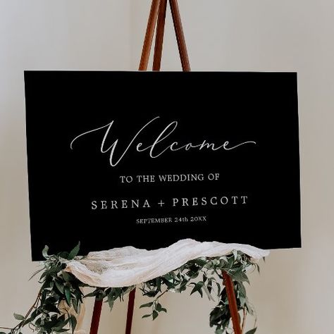 $57.50 | Delicate Dark Black Calligraphy Wedding Welcome #elegant welcome to our wedding, simple wedding day sign, romantic wedding reception signage, minimalist wedding decor, whimsical large wedding ceremony sign, black white wedding welcome sign, classic chic script typography k200, classy minimal fall winter contemporary, modern welcome foam board, moody dark black summer calligraphy White Wedding Welcome Sign, Summer Calligraphy, Wedding Reception Signage, Wedding Ceremony Sign, Reception Signage, Romantic Wedding Receptions, Black Calligraphy, Minimalist Wedding Decor, Wedding Ceremony Signs