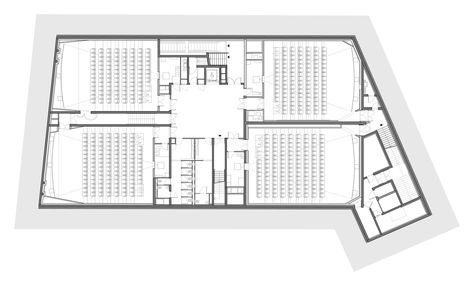 Manuelle Gautrand to Revamp Paris' Alésia Cinema with Hundreds of LED "Pixels",Basement Floor Plan Cinema Plan, Urban Renovation, Islamic Culture Center, Hexagonal Architecture, Theater Plan, Cinema Center, Cinema Architecture, Interior Design Colleges, Cinema Design