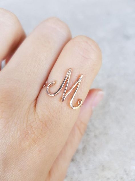 M Ring, Gold Initial Ring, Rose Gold Initial, The Letter M, Letter Ring, Gold Ring Designs, Letter M, Initial Ring, Ring Rose Gold