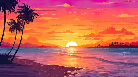 Abstract background sunset on the beach ... | Premium Photo #Freepik #photo #night-beach #beach-sunset #sunset-illustration #sunrise-beach Sunset Sea Illustration, Sunset Beach Drawing, Beach Sunset Drawing, Sunset Illustration Art, Beach Sunset Illustration, Beach Illustration Art, Animated Beach, Agarbatti Packaging, Hindi Project