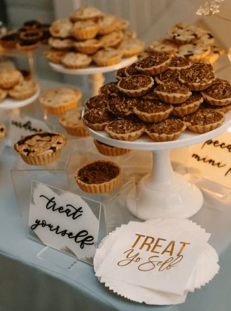 The 20 Best Wedding Pies Desserts At Wedding, Fall Wedding Treats, Pumpkin Wedding Desserts, Pie Bar Display, Mini Pie Dessert Table, Wedding Desserts Fall, Apple Pie Wedding, Alternative Wedding Desserts, Fall Shower Food Ideas