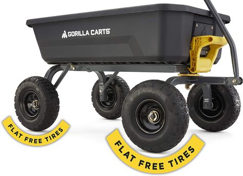 Amazon.com : Gorilla Carts 4GCG-NF 4 Cu. Ft. Poly Garden Dump Cart with No-Flat Tires, Black (Amazon Exclusive) : Patio, Lawn & Garden Black Camping, Dump Cart, Folding Cart, Cart With Wheels, Flat Tire, Camping Trailer, Gas Grill, Tires, Camping