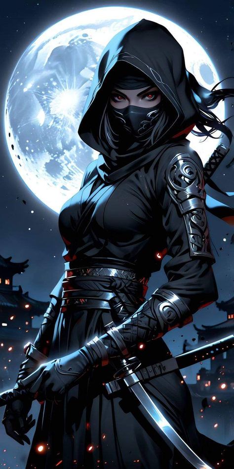 Ninja Outfit Female Design, Black Samurai Art, Female Ninja Art, Shinobi Outfit, Rogue Character Design, Ninja Female, Female Warrior Outfit, Assassin Girl, Kunoichi Outfit