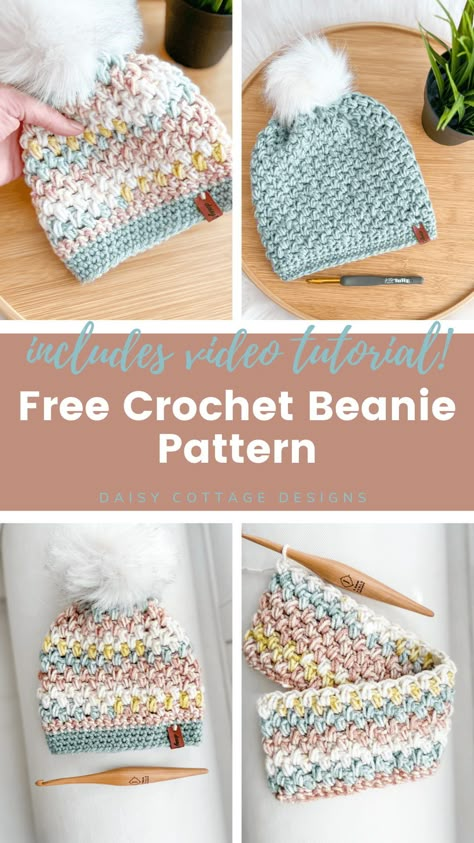 Free Pattern Crochet Beanie, Knitted Beanies For Kids Free Pattern, Quick Beanie Crochet Free Pattern, Quick And Easy Crochet Hat Patterns Free, Toddler Hat Patterns Free, Crochet A Beanie For Beginners, Crochet Hat Worsted Weight Yarn, Free Crochet Beanies Patterns, Single Crochet Beanie Pattern Free