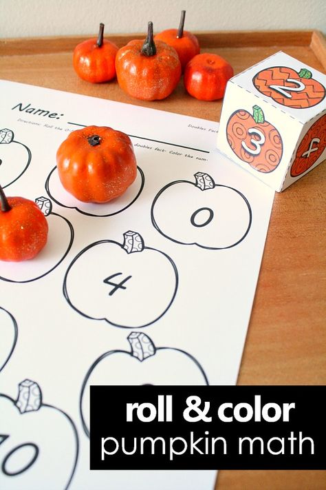 Free printable fall pumpkin roll and color math game for fall and full set of pumpkin math activities for preschool, kindergarten, and first grade. Math Activities For Preschool, Color Math, Pumpkin Math Activities, Math Fact Games, Fall Math Activities, Pumpkin Math, Fall Preschool Activities, Pumpkin Activities, Fall Math