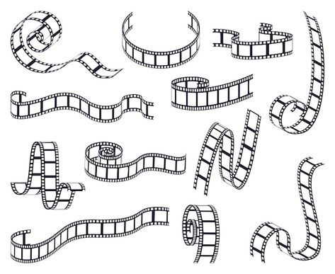 Collection of curved film strip | Premium Vector #Freepik #vector #cinema #cinema-movies #cinema-film #film Film Strip Drawing, Film Reel Drawing, Film Reel Illustration, Film Reel Aesthetic, Film Reel Tattoo, Film Strip Tattoo, Cinema Tattoo Ideas, Camera Film Tattoo, Cinema Tattoo