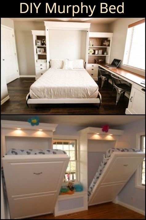 Bed And Desk, Diy Murphy Bed, Hideaway Bed, Murphy Bed Ikea, Murphy Bed Desk, Modern Murphy Beds, Murphy Bed Diy, Murphy Bed Plans, Murphy Beds