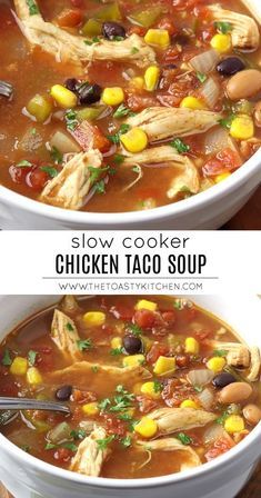 Taco Soup Slow Cooker, Slow Cooker Chicken Taco Soup, Slow Cooker Chicken Tacos, Taco Soup Recipe, Homemade Soup Recipe, Chicken Taco Soup, Crockpot Soup Recipes, Dinner Recipes For Family, Chicken Taco