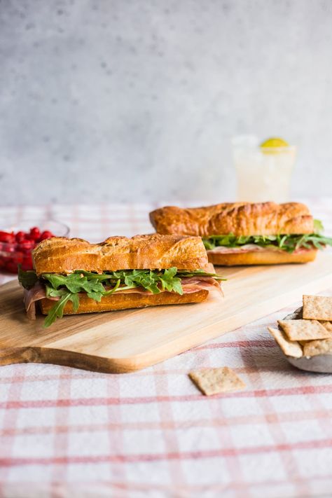 Prosciutto & Salami Baguette with Cherry Pepper Goat Cheese Spread - So Happy You Liked It Burrata Ravioli, Baguette Sandwiches, Fresh Tomato Sauce Recipe, Goat Cheese Spread, Pickled Cherries, Baguette Sandwich, Tahini Cookies, Sliced Salami, Cherry Tomato Sauce