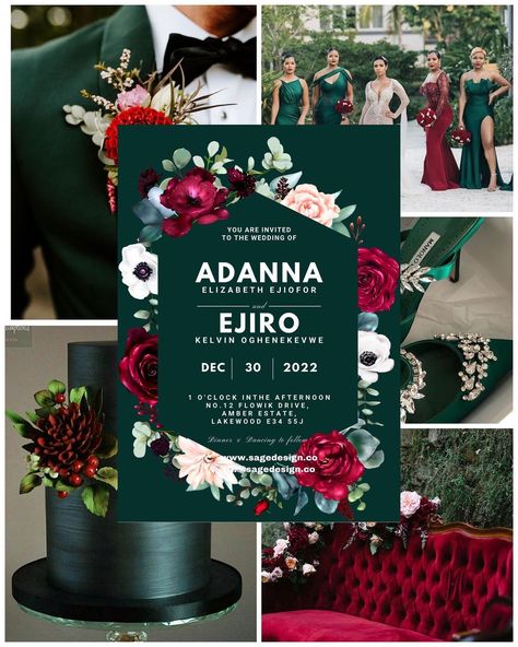 Army green & burgundy wedding, Emerald green wedding, Floral wedding invitation template, wedding colour scheme, green wedding theme, army green wedding ideas, christmas wedding theme, christmas wedding ideas Army Green Wedding, Green Burgundy Wedding, Wedding Color Schemes Green, Green And Burgundy Wedding, Wedding Emerald Green, Emerald Wedding Colors, Emerald Green Wedding Theme, Hunter Green Wedding, Wine Red Wedding