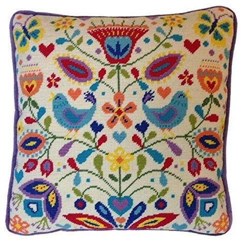 Folk Art Birds, Ehrman Tapestry, Bothy Threads, Star Tapestry, Tapestry Cushion, Tapestry Kits, Needlepoint Pillows, Needlepoint Kits, Pillow Forms