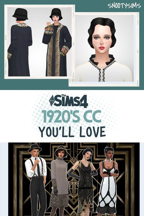 Do you love the 1920s? If the answer is yes, you are in the right place. Thanks to The Sims 4 1920s CC elements, you can now relive the era of chic and glamour. These times are known for rich art-deco furniture, iconic fashion, bob hairstyles, and luxury. Sims 4 Cc Maxis Match 1920s, Sims 4 Great Gatsby Cc, Sims 4 20s Cc, Sims 4 Cc 1920s Clothes, Sims 4 Cc 20s Clothes, Sims 4 1920s Hair, 20s Cc Sims 4, Sims 4 1920 Cc, Sims 4 1920s Cc Furniture