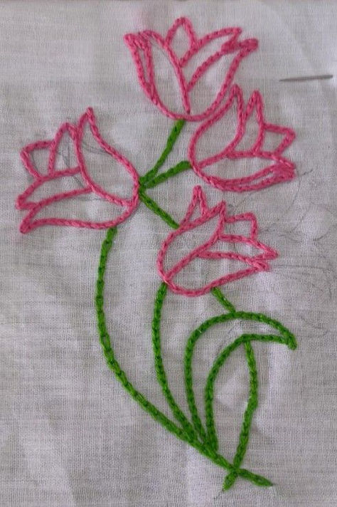 Back Stitch Embroidery Design Simple, Chain Work Embroidery, Pattern Stitch Type 2 Design In Aari, Chain Stitch Design Hand Embroidery, Chain Stitching Embroidery, Single Feather Stitch Embroidery Design, Floral Embroidery Simple, Chain Stitch Aari Design Pattern, Embroidery Chain Stitch Design