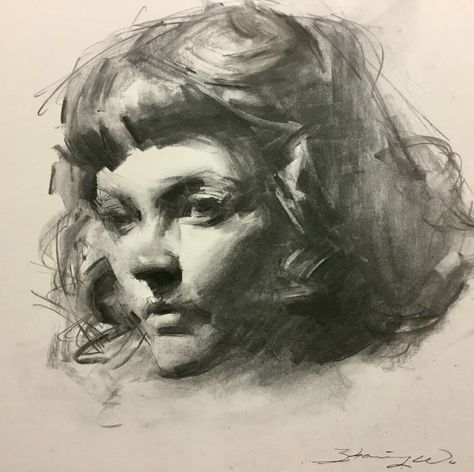 AAU Student, Christine by Zhaoming Wu Zhaoming Wu, Interesting Drawings, Art Charcoal, Charcoal Portraits, Charcoal Drawings, White Drawing, Charcoal Art, Portrait Sketches, Pencil Portrait