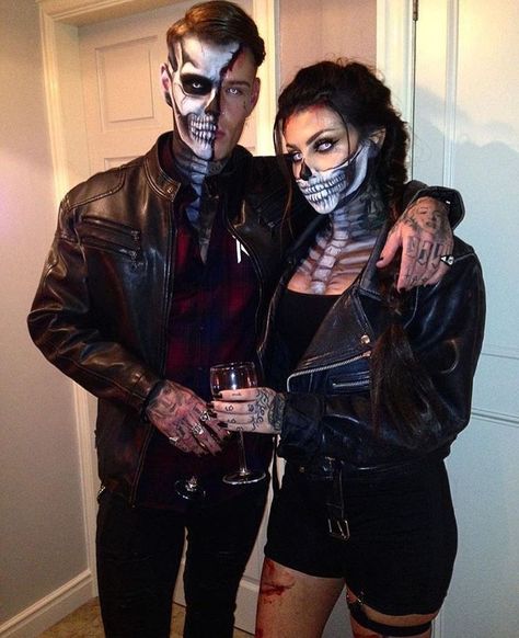 Nem Halloween Makeup, Couples Halloween Costumes Creative, Scary Couples Halloween Costumes, Halloween Costume Couple, Diy Fantasia, Easy College Halloween Costumes, Halloween Costumes Diy Couples, Halloweenský Makeup, Creepy Halloween Costumes