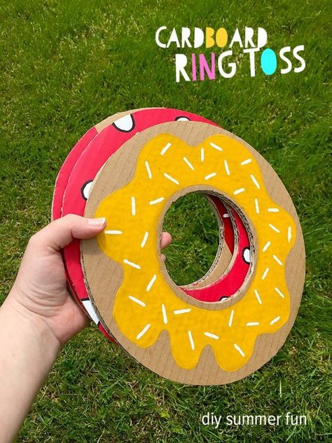 How to make donuts for a ring toss game – Recycled Crafts Diy Garden Games, Donut Craft, Backyard Party Games, Donut Themed Birthday Party, Donut Decorations, Donut Birthday Parties, Ring Toss Game, Garden Games, Summer Activity