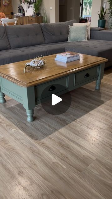 Jade Compston - Refinish With Jade on Instagram: "Wait Until You See The End Result 🤩

This is such a gorgeous makeover and this coffee table turned out so beautiful.

This was a client commission piece and we wanted to match this to a TV Unit that I also refinished for her.

Painted in a beautiful green called Myrtle and with a timber stain and glaze on top. 

#paintedfurniture #upcycedfurniture #refinishedfurniture #furnitureflip #furnituremakeover #furnituredesign #furnitureflippingtutorial" Green Tv Unit, Table Flips, Coffee Table Green, Table Flip, Furniture Flips, Flipping Furniture, My Coffee, Refinishing Furniture, Tv Unit