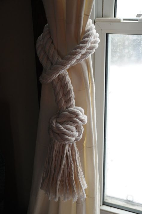 NAUTICAL Decor With Ropes, Rope Curtain, Deco Marine, Nautical Room, Nautical Bedroom, Beach Room, Curtain Tiebacks, Nautical Home, Curtain Tie Backs