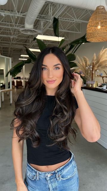 Chocolate Brown Extensions, Dark Extensions With Highlights, Dark Hair With Subtle Dimension, Brown Balayage Wedding Hair, Dark Brown With Brown Balayage, Brown Hair Low Light, Dark Brunette Extensions, Brown On Black Hair Balayage, Dark Brunette Hair Extensions