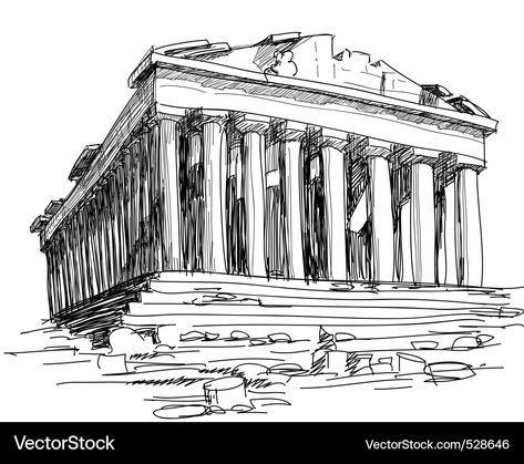 Knossos Palace Drawing, Parthenon Sketch, Greek Plates, Greece Parthenon, Greece Illustration, Knossos Palace, Zeus And Hera, Drawing Architecture, Perspective Drawing Architecture