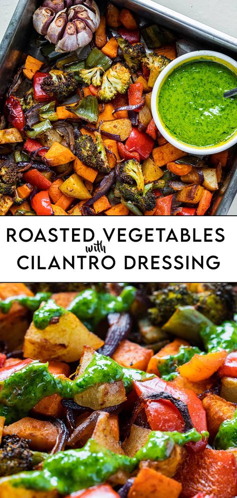 Roasted Veg Salad, Veg Salad Recipes, Roasted Veggies Recipe, Roasted Veggie Salad, Roasted Vegetable Salad, Cilantro Dressing, Roasted Vegetable Recipes, Vegetable Side Dishes Recipes, Vegan Roast