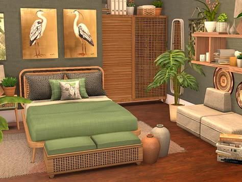 The Sims Resource - Shangri Bedroom - CC Sims 3 Bedroom Ideas, Sims 4 Cc Furniture Cottage, Sims 4 Cc Tropical Furniture, Boho Bedroom Sims 4 Cc, The Sims 4 Cc Resource Furniture, Sims 4 Selvadorada Cc, Cc Set Sims 4, Sims 4 Guest Room, Sims Cc Interior