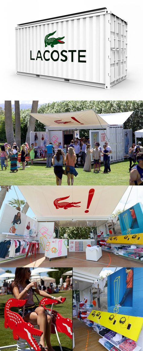 Pop Up Store Ideas Inspiration, Container Pop Up Store, Mobile Pop Up, Shop Outdoor Design, Brand Pop Up, Lacoste Campaign, Shipping Container Retail, Pop Up Container, Container Exhibition