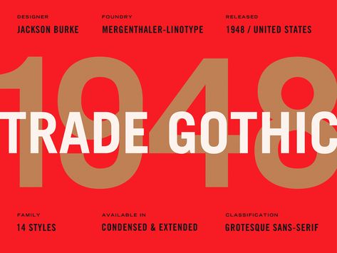 Monotype Trade Gothic Specimen by Chris Allen on Dribbble Trade Gothic Font, Gothic Type, Classic Typeface, Typography Ideas, Fonts For Designers, Type Specimen, Best Fonts, Gothic Fonts, Typeface Font