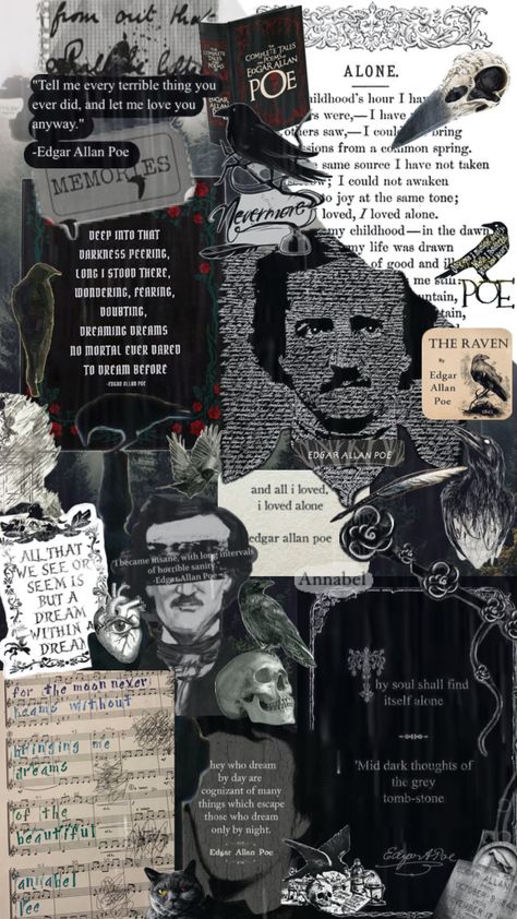 #edgarallenpoe #art #poetry #theraven Poetry Collage Wallpaper, Edgar Allen Poe Wallpaper Iphone, Edgar Allen Poe Wallpaper, Poem Collage, Edgar Allen Poe Art, Edgar Allen Poe Poems, Dark Moody Decor, Poetry Collage, Grunge Wallpapers