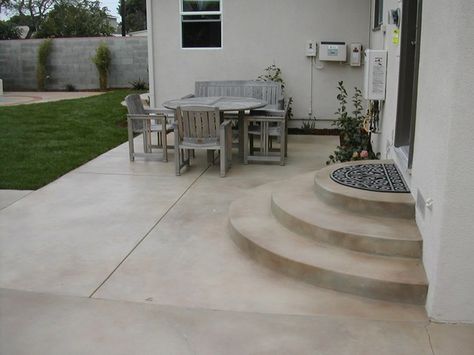 Stairs, Subtle Color Concrete Patios California Concrete Designs Anaheim, CA Diy Concrete Patio, Round Stairs, Patio Stairs, Color Concrete, Cement Patio, Concrete Patio Designs, Round Patio, Concrete Patios, Patio Steps