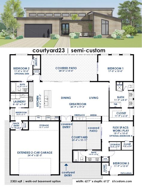 Modern Contemporary House Plans, Contemporary Modern House, Courtyard House Plans, Custom Home Plans, Contemporary House Plans, Courtyard House, Modern House Plans, Dream House Plans, Small House Plans