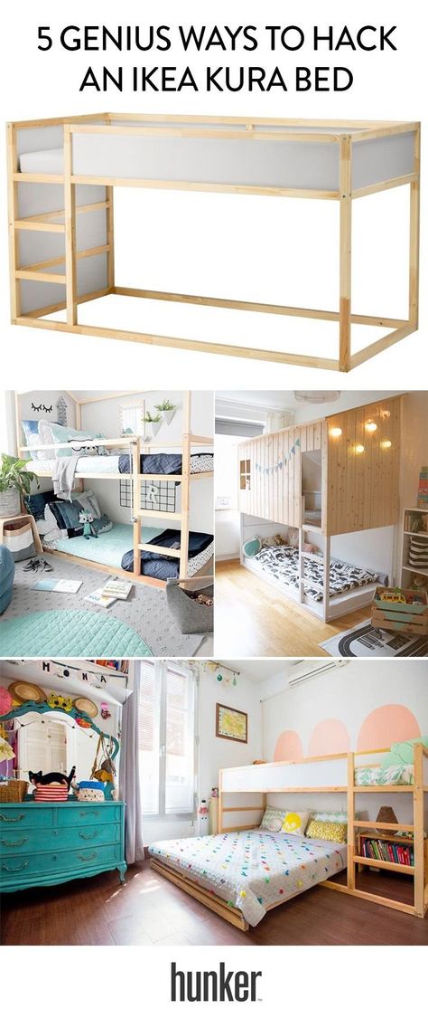 This Ikea bed is less than $200 and can be hacked into these 5 other uses! Cama Ikea Kura, Ikea Loft, Ikea Loft Bed, Cama Ikea, Ikea Kura Bed, Ikea Kura, Kura Bed, Ikea Kids, Ikea Bed