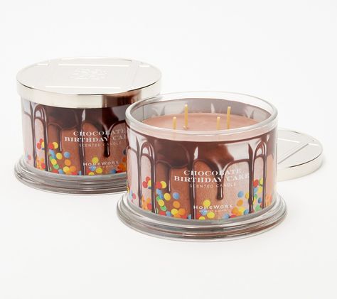 HomeWorx by Slatkin & Co. S/2 Chocolate Birthday Cake 18oz Candles Homeworx Candles, Chocolate Scented Candles, Fun Candles, Cake Scented Candles, Blush Pink Nails, Chocolate Birthday Cake, Chocolate Candle, Sweet Candles, Cake Candle