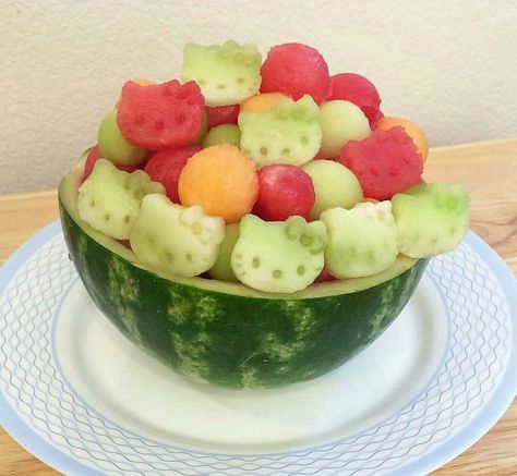 Hello Kitty Fruit, Fruit Salad, Watermelon, We Heart It, Hello Kitty, Salad, Kitty, Fruit, Pink