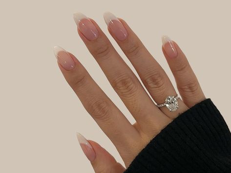 Best Base Color For French Manicure, Almost French Tip Nails, Thick French Manicure, French American Nails, Almond American Manicure, Muted French Nails, French Manicure Base Color, Types Of French Manicures, Muted French Tip Nails