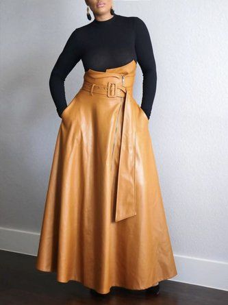 Women Plain Autumn Urban PU Zipper Belt High Waist Daily Regular Fit Leather Skirts Blue Leather Skirt, High Waisted Leather Skirt, Skirt Outfit Fall, Long Leather Skirt, Big Skirts, Leather Skirt Outfit, Pu Leather Skirt, High Waisted Maxi Skirt, Leather Skirts