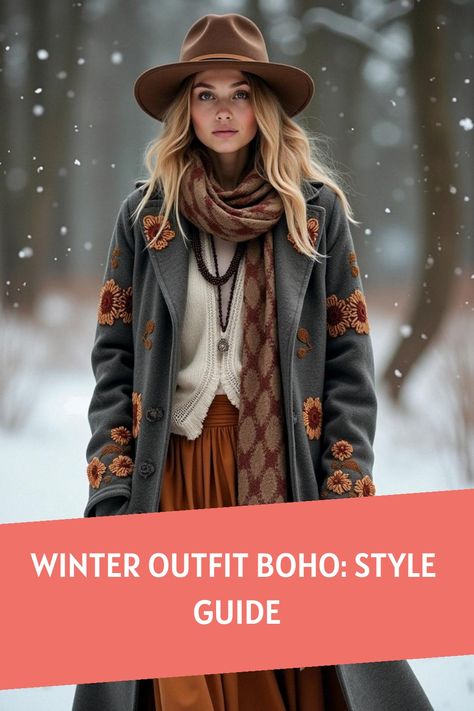 Winter Outfit Boho: Style Guide Dressy Casual Boho Outfits, Boho Oversized Outfit, Boho And Classic Style, Free The People Outfits, Plus Size Winter Boho Outfits, Boho Outfit Ideas Winter, Winter Cabin Outfits Women, Really Warm Winter Outfits, Plus Size Boho Winter Outfits