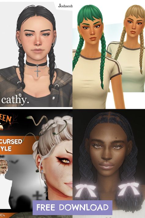 Elevate your Sims style with versatile and chic braided hairstyles from this must-have CC collection. Click to explore more! Sims 4 Braids, Hairstyles Sims 4 Cc, Anime Braids, Kimberly Hair, High Pigtails, Rachel Hair, 4 Braids, Waist Length Hair, Types Of Braids