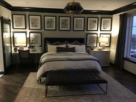 Black Moldings And Trim Bedroom, Black Trim Interior Bedroom, Black Trim Grey Walls, Black Trim Bedroom, Grey Walls With Black Trim, Black Baseboards And Trim, Black Trim Interior Color Schemes, Black Moldings And Trim, Paint Colors With Wood Trim