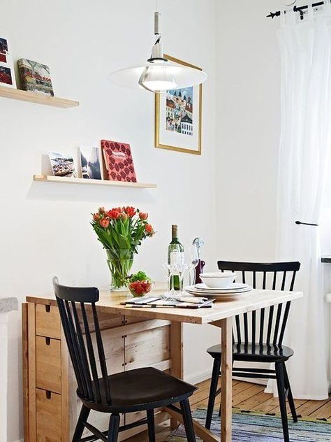 fold up table Ikea Table, Small Kitchen Decor, Table For Small Space, Small Dining Table, Small Room Design, Tiny Kitchen, Small Dining, Small Space Living, Dining Room Design