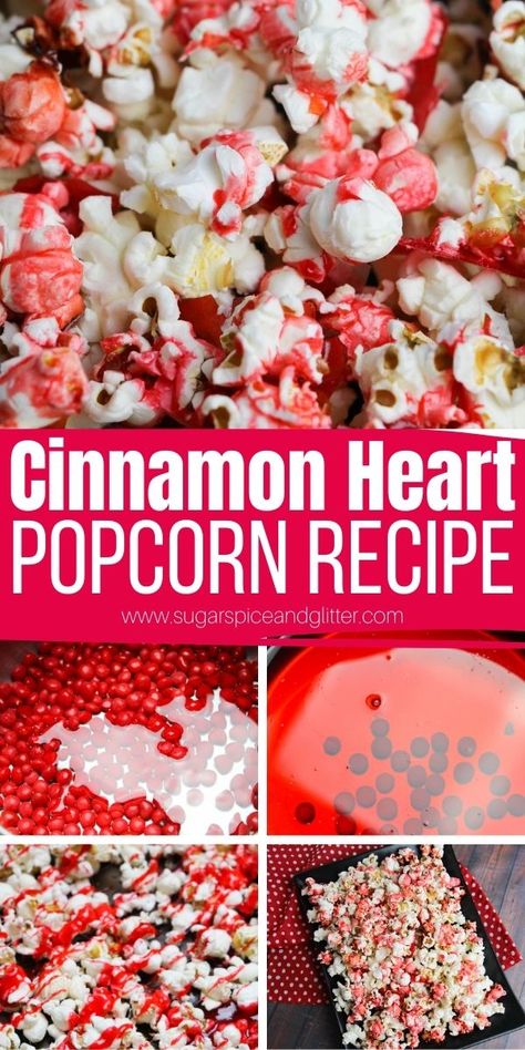 Candy Popcorn Recipe, Cinnamon Sugar Popcorn, Cinnamon Popcorn, Valentines Movies, Cinnamon Hearts, Popcorn Treats, Candy Popcorn, Movie Snacks, Homemade Gravy