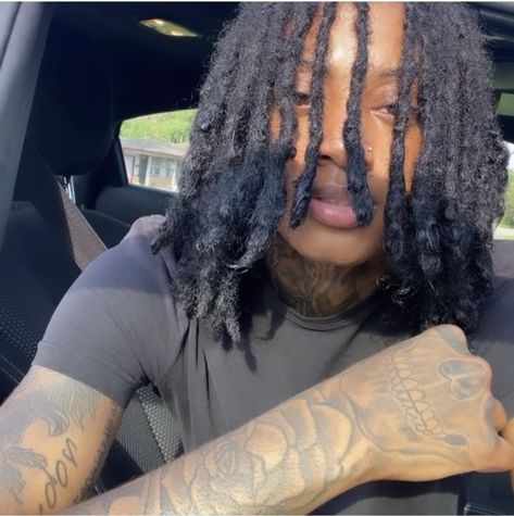 Stud Locs Styles, Black Stud Hairstyles, Studs With Long Hair, Brown Skin Studs With Dreads, Stud Dreads, Locs Stud, Braids For Studs, Fine Studs With Dreads, Stud With Dreads