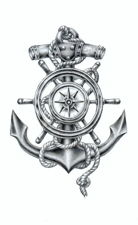 Tato Jam, Marine Tattoos, Anker Tattoo Design, Navy Tattoos, Anchor Tattoo Design, Anker Tattoo, Pirate Tattoo, Compass Tattoo Design, Kunst Tattoos