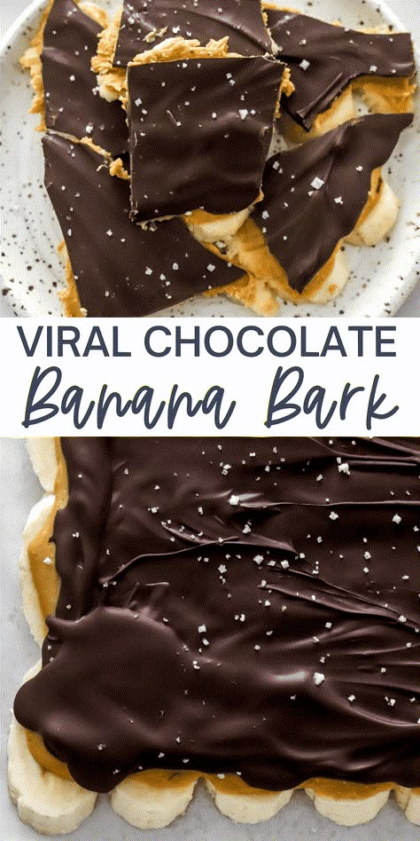 This viral banana bark is so easy to make with just 3 simple ingredients! It is made by layering vitamin-rich bananas with creamy, peanut butter, decadent melted chocolate, and some sea salt for extra flavor. It makes the perfect no-bake, healthy sweet treat the whole family will love! Gluten-free and easily made vegan. Banana Bark, Healthy Sweet Treats, Melted Chocolate, Healthy Sweets Recipes, Banana Recipes, Chocolate Banana, Healthy Sweets, Creamy Peanut Butter, Healthy Dessert Recipes