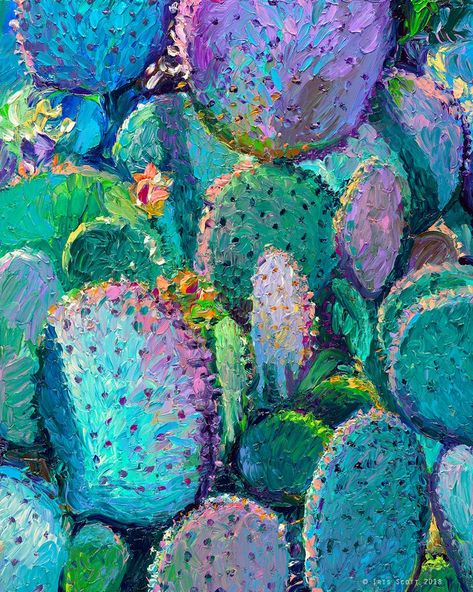 Botanicals — IRIS SCOTT Prickly Pear Art, Cactus Paintings, Iris Scott, Cactus Painting, Desert Art, Blue Forest, Cactus Art, Finger Painting, Prickly Pear