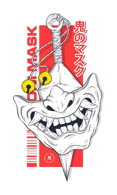 Japanese demon oni mask illustration t s... | Premium Vector #Freepik #vector Og Abel Art, Cyberpunk Hoodie, Japanese Demon Mask, Japanese Oni Mask, Mask Illustration, Japanese Demon, Demon Mask, Japan Graphic Design, Japanese Oni