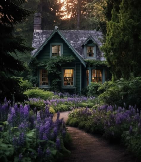 A House In The Woods, Gothic Cottage, Witchy House, Lavender Cottage, Fairytale House, Witch Cottage, Fairytale Cottage, Cottage Exterior, Cottage In The Woods