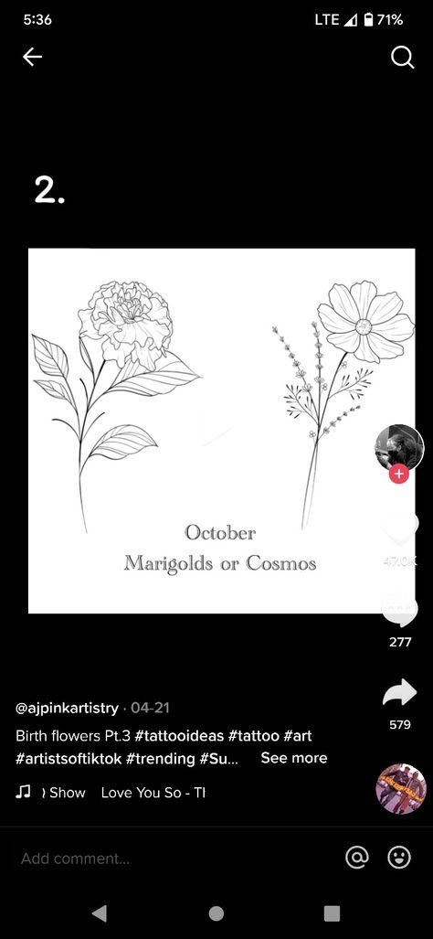 Cosmos Flower Tattoo Traditional, Cosmo Flower Fine Line Tattoo, Marigold And Cosmos Bouquet Tattoo, Marigold Fine Line Tattoo, Marigold Fine Line, Cosmos And Marigold Tattoo, Cosmos Flower Tattoo October, Marigold And Cosmos Tattoo, Cosmo Flower Tattoo October